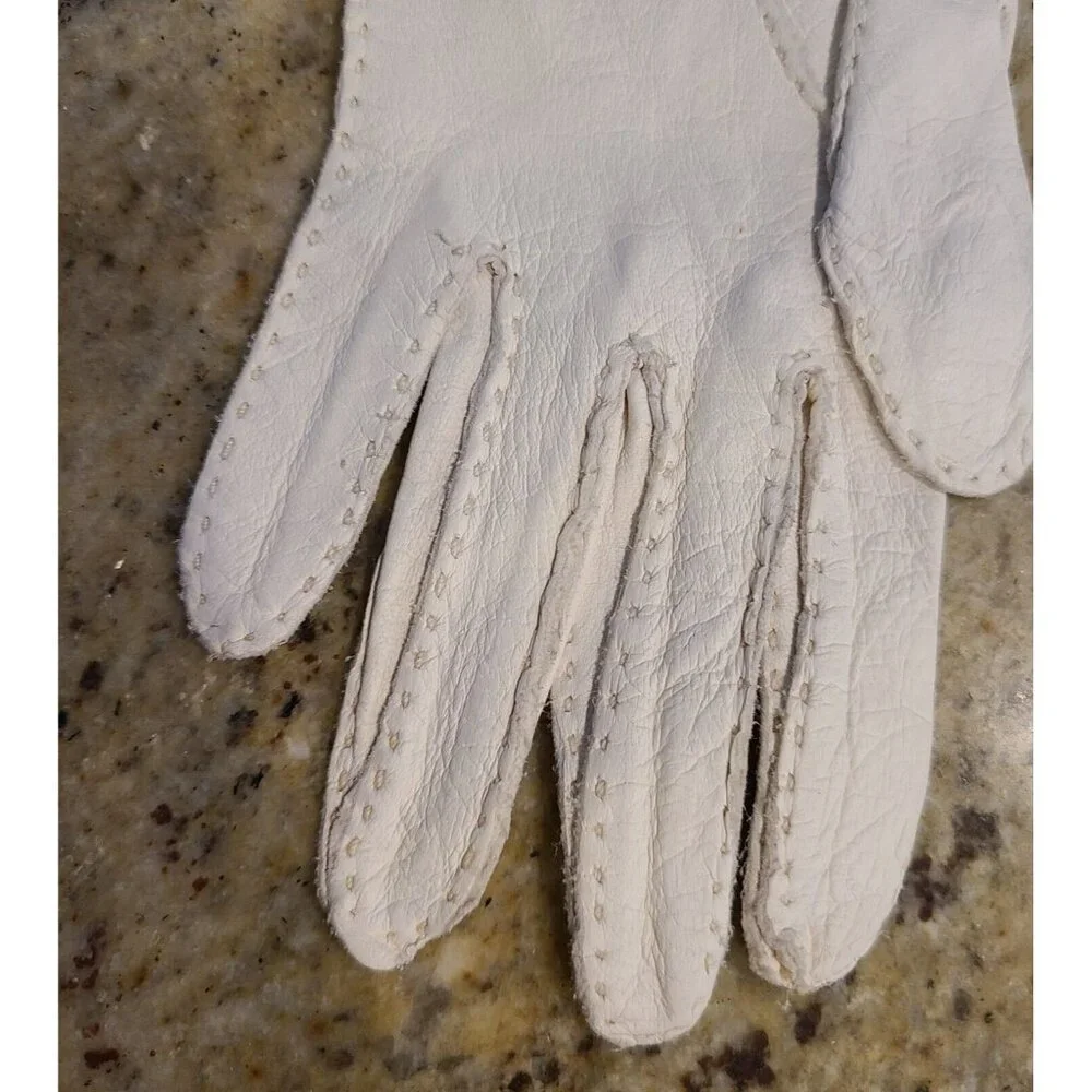 Vtg Size XS-S Off White Soft Leather Formal 7.5